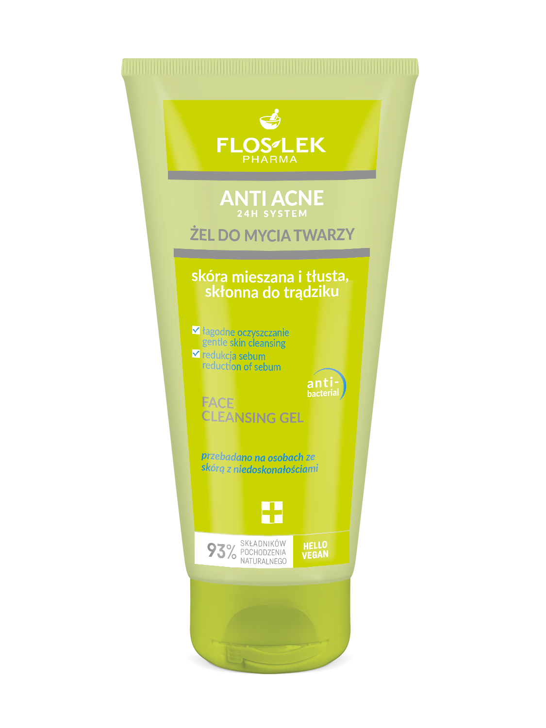 ANTI ACNE 24hシステム 洗顔ジェル オイリー混合肌 にきび 200ml - Floslek