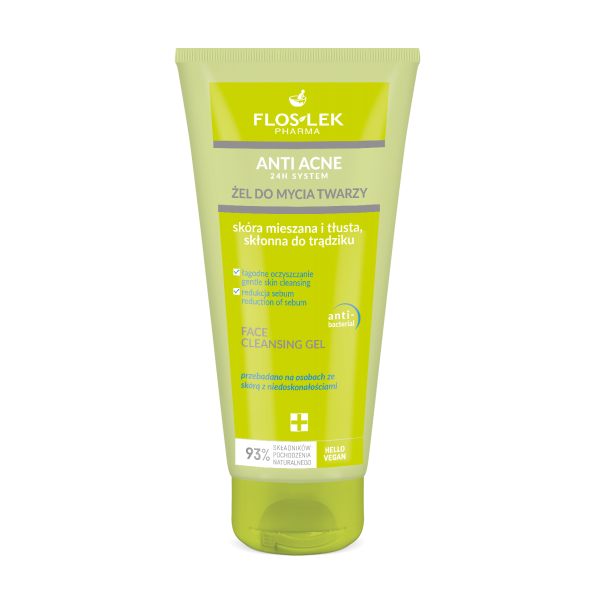 ANTI ACNE 24h System Mycí gel na mastnou smíšenou pleť s akné 200 ml - Floslek