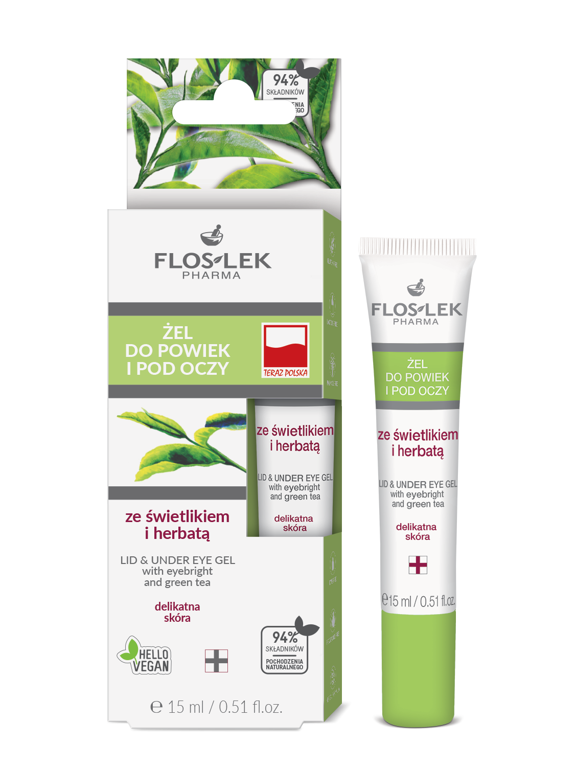 Eyelid and under-eye gel with Eyebright and tea delicate skin FLOSLEK 15ml