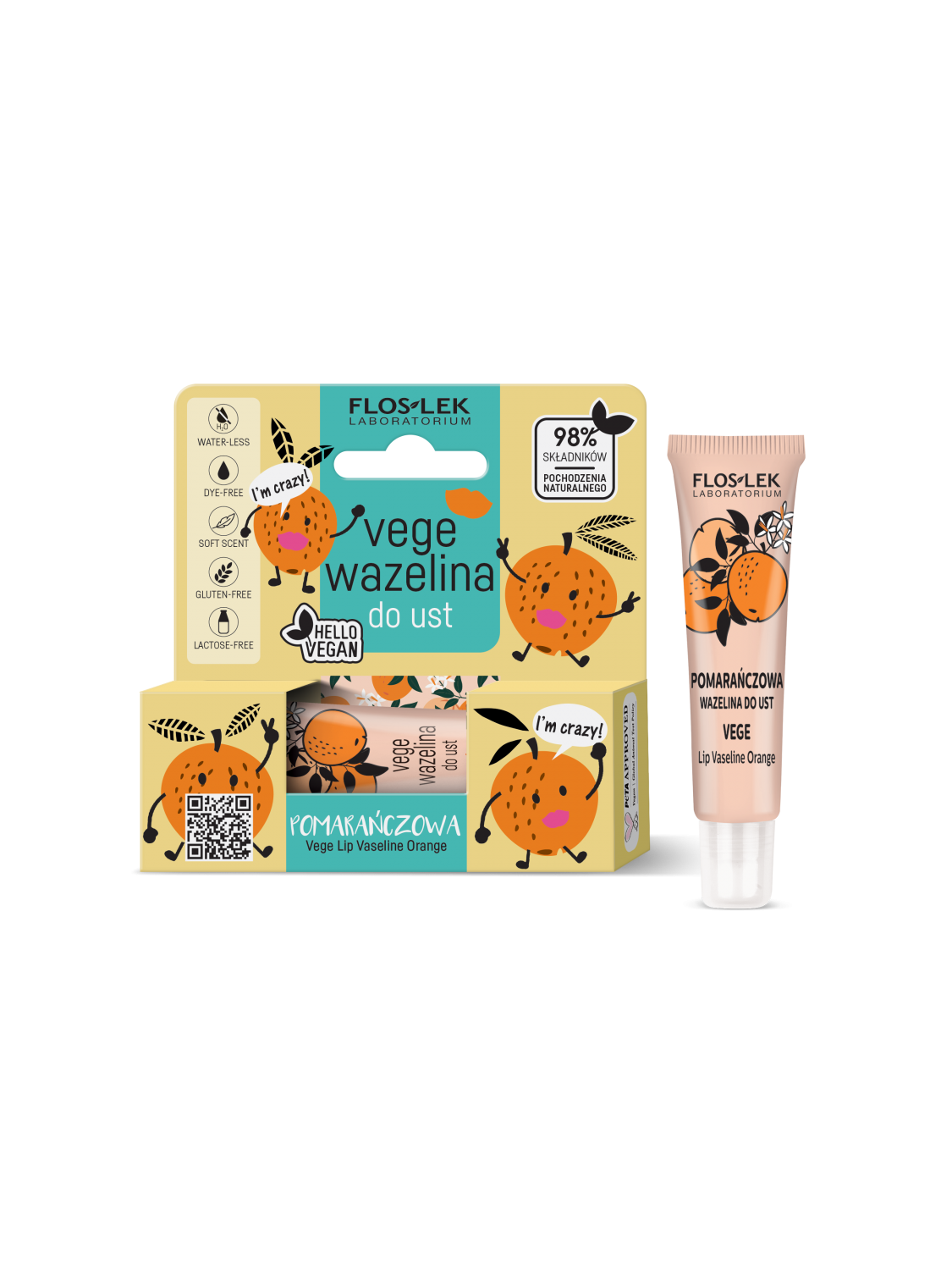 #vege lip care Wazelina Vege do ust POMARAŃCZOWA 10g - FLOSLEK