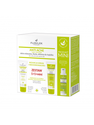 Zestaw ANTI ACNE 24H System Redukcja sebum i niedoskonałości 1+1+mini - Floslek