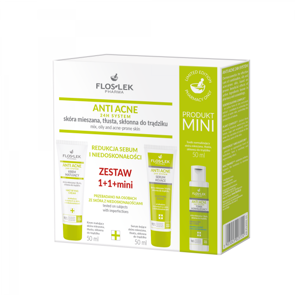 Набір ANTI ACNE 24H System Зменшення виділення себуму та недосконалостей 1+1+ міні - Floslek