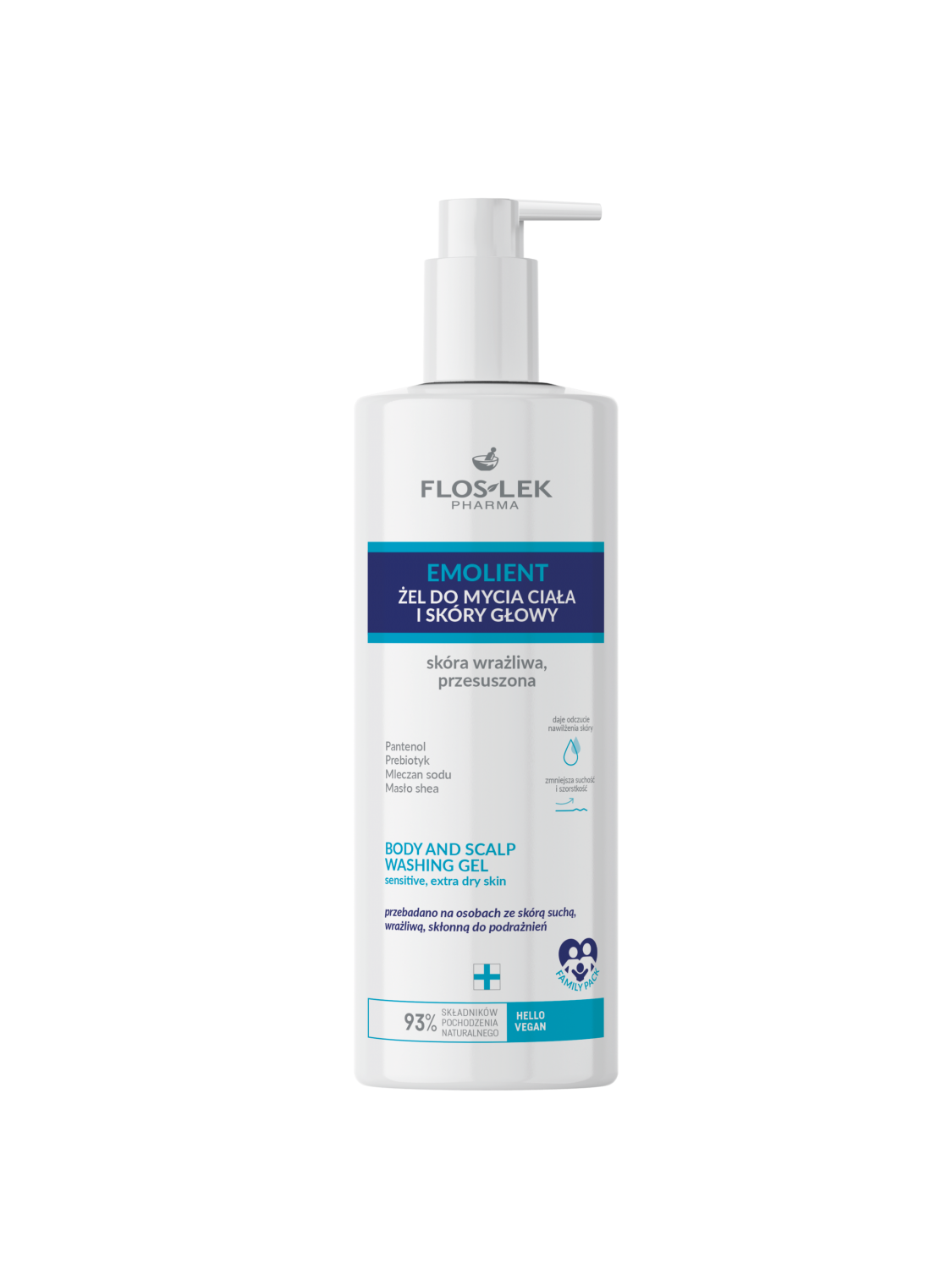 EMOLIENT Body and scalp washing gel sensitive, extra dry skin 400 ml - Floslek