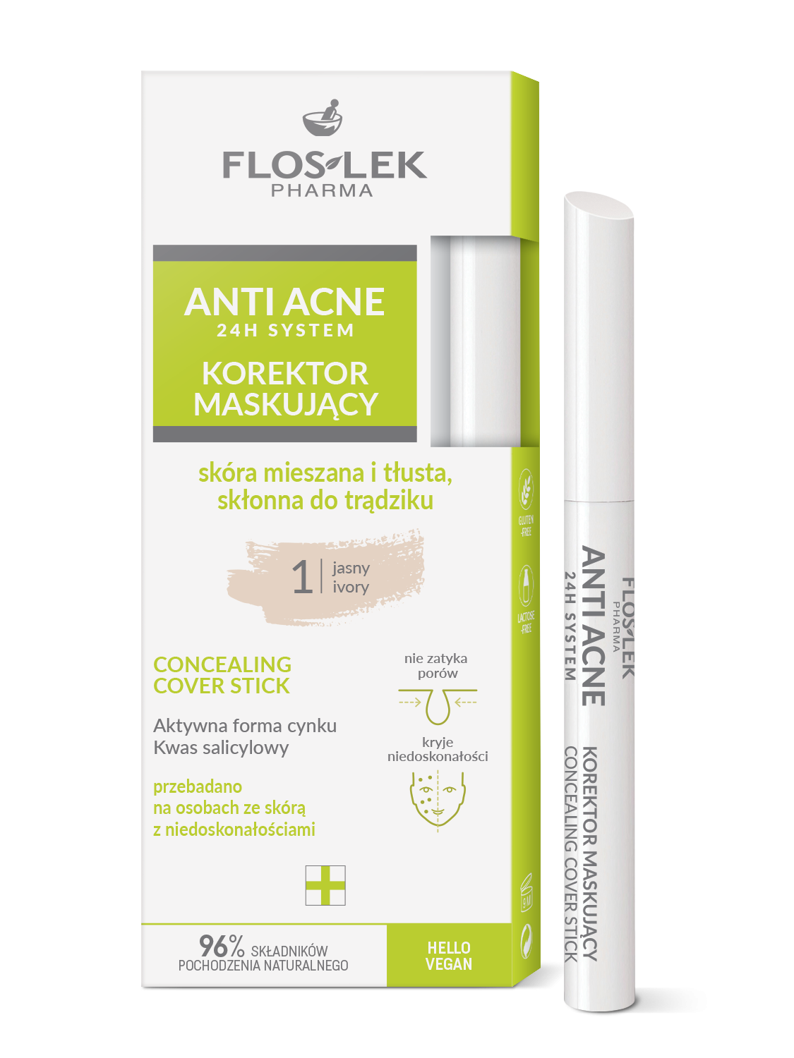 ANTI ACNE 24H System Concealing cover stick - ivory 1 - Floslek