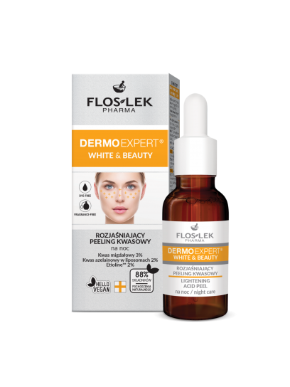 Rozjaśniający peeling kwasowy na noc WHITE & BEAUTY na piegi i przebarwienia FLOSLEK 30ml