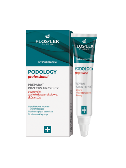 PODOLOGY Professional Preparat przeciw grzybicy paznokcie, wał okołopaznokciowy, skóra stóp 15 ml wyrób medyczny - Floslek