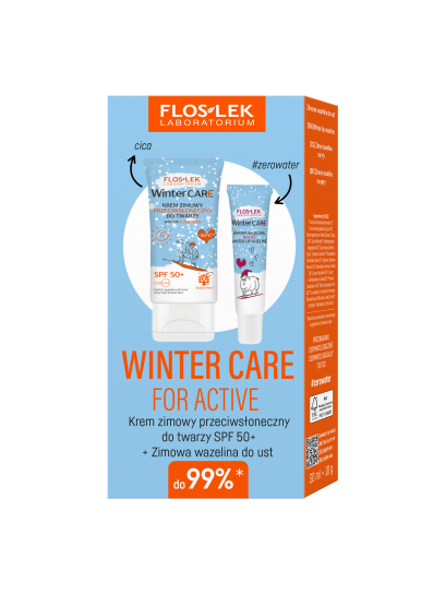 Zestaw Winter Care FOR ACTIVE (Krem zimowy przeciwsłoneczny SPF50+ i zimowa wazelinka do ust) - Floslek