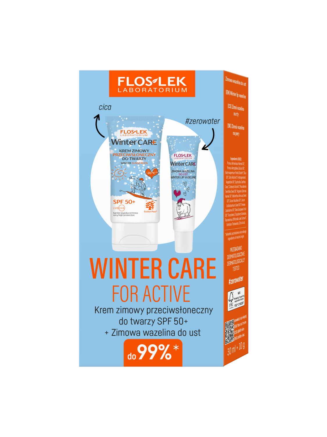 Winter Care FOR ACTIVE set (Winter sunscreen SPF50+ and winter lip balm) - Floslek
