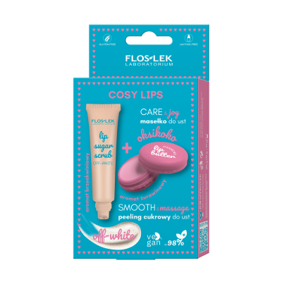 Zestaw COSY LIPS peeling cukrowy do ust OFF-WHITE i masełko do ust OKSIKOKO - Floslek